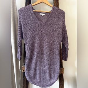 New York & Company Sweater Women Medium Purple V, Neck 3/4 Sleeves
